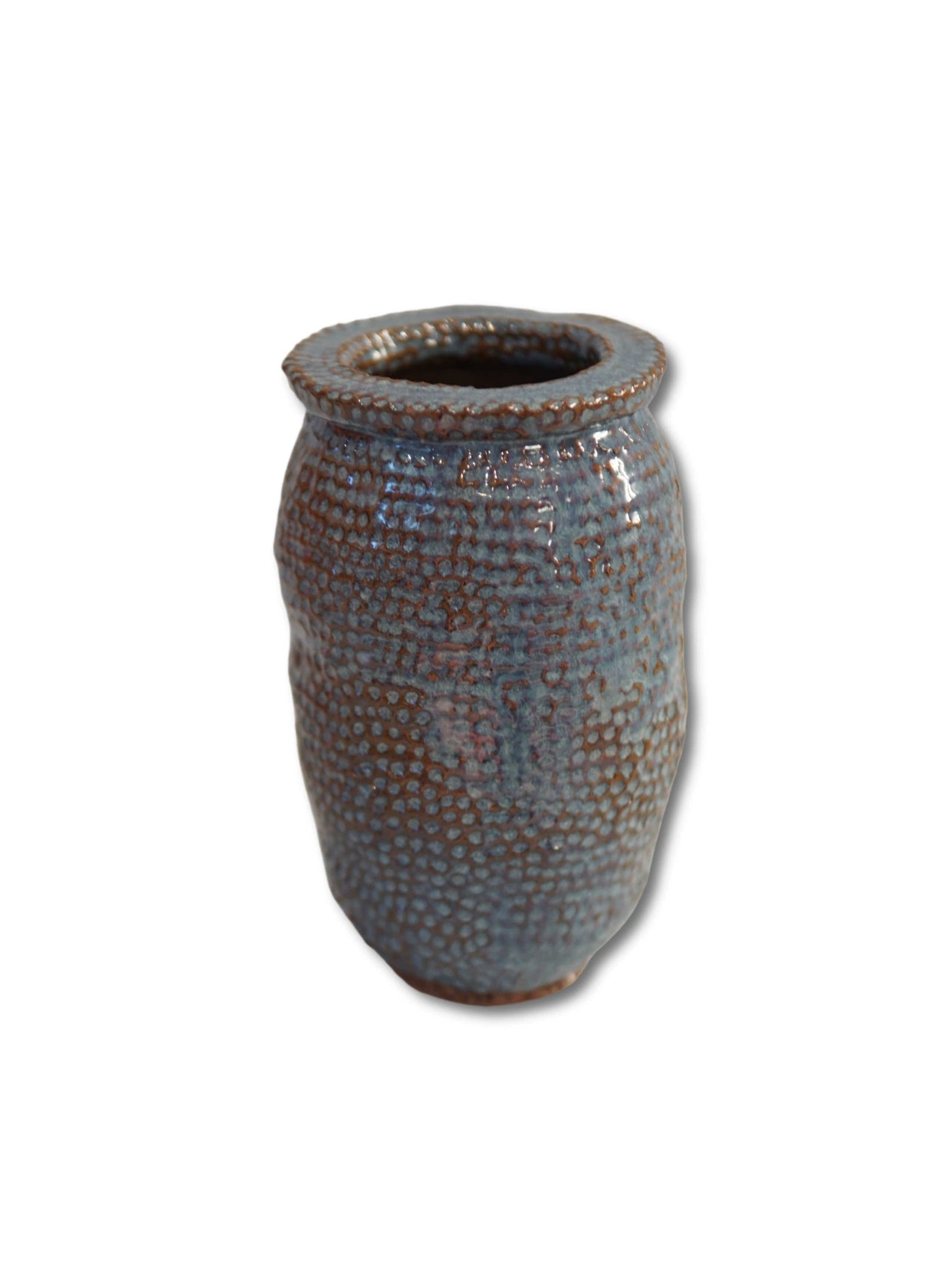 Case Study Objects Blue and brown tall textured vase La Bomba Floristry Vancouver Canada Blue and brown tall textured vase