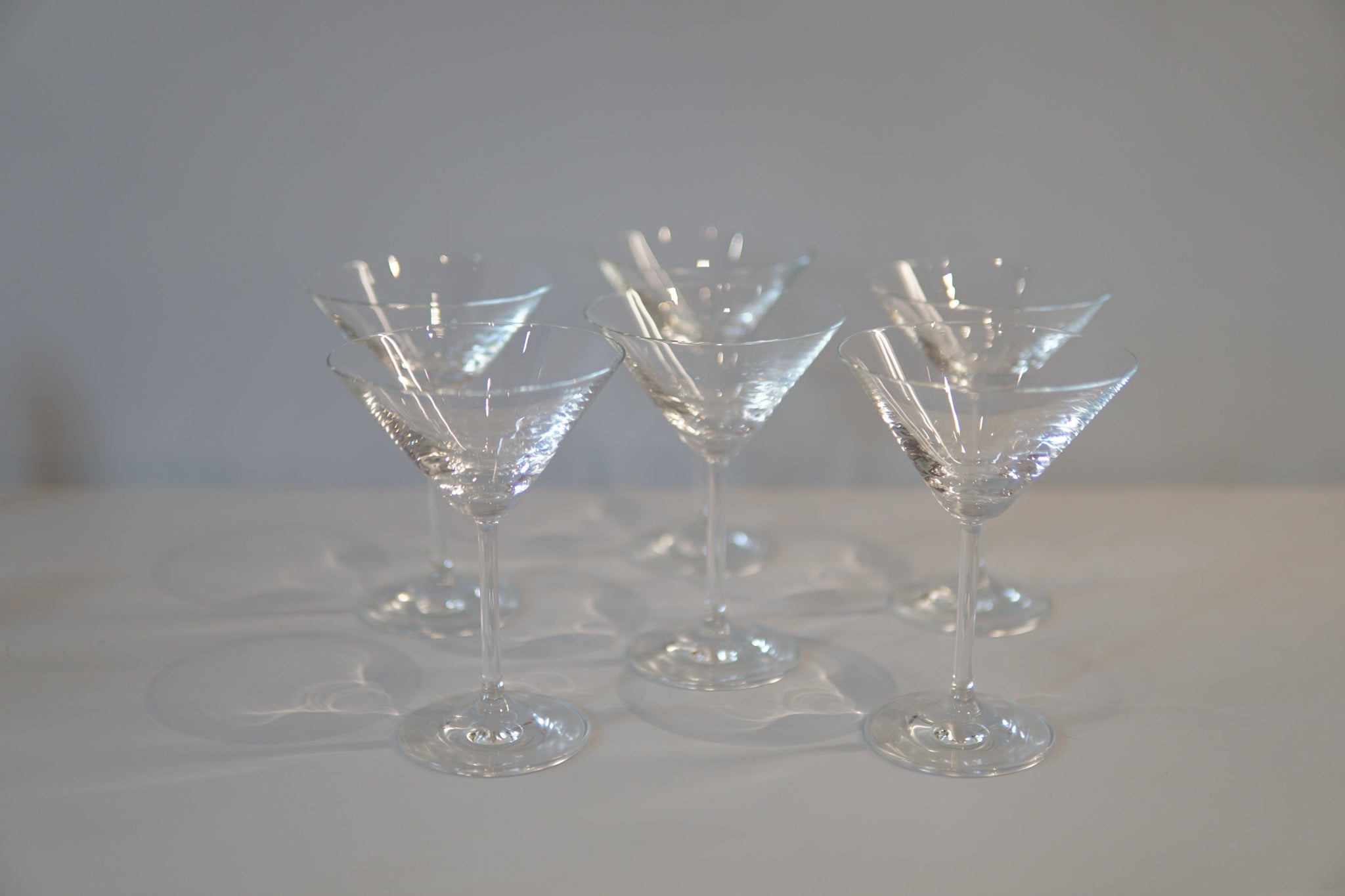 Case Study Objects Set of 6 clear glass martini glasses La Bomba Floristry Vancouver Canada Set of 6 clear glass martini glasses