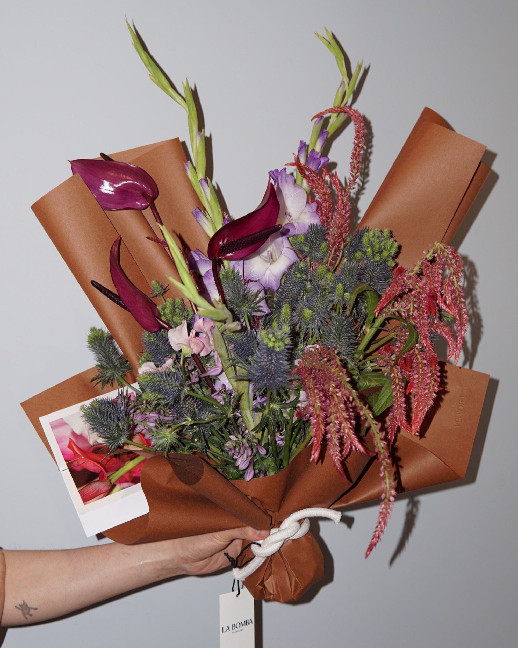 La Bomba Floristry Arrangements Signature Wrap / Virtuoso (a statement...) / DESIGNER'S CHOICE (our pick...) MIXED BUNCH La Bomba Floristry Vancouver Canada MIXED BUNCH